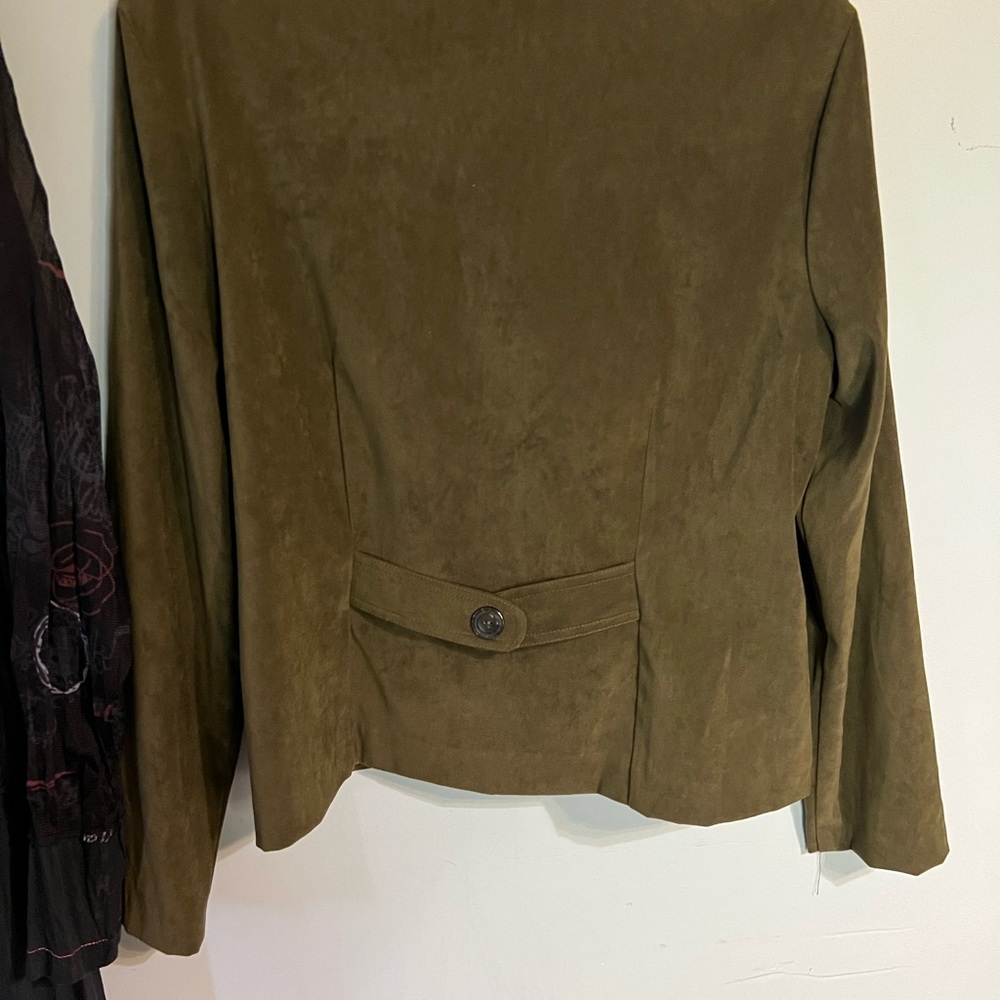 Fashion Bug Green cottage vegan suede embroidered fall blazer shirt oversize S - Picture 8 of 9